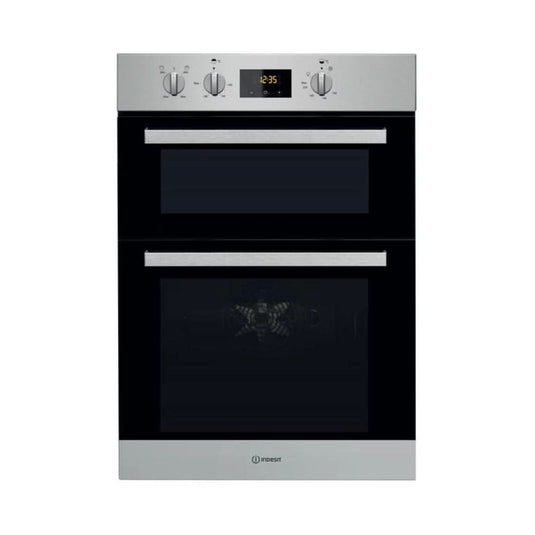 black and stainless steel double oven