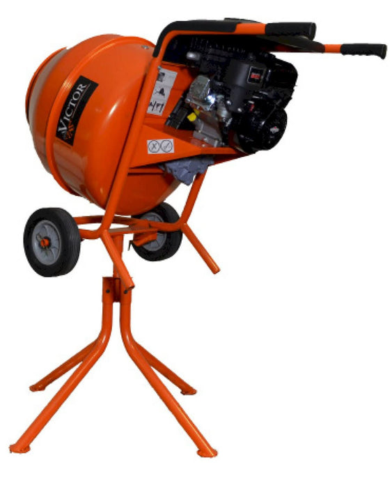 orange 140 litre petrol cement mixer with stand