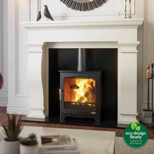 henley hazelwood 5 landscape eco, wood burning in matt black