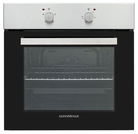 Stainless steel single oven with black door