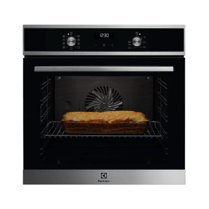 black and stainless steel single oven