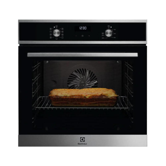 black and stainless steel single oven
