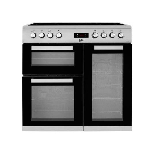 stainless steel ceramic cooker with two fan ovens and a grill