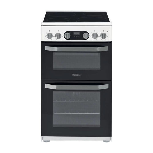 black and white ceramic cooker with induction hob and double oven