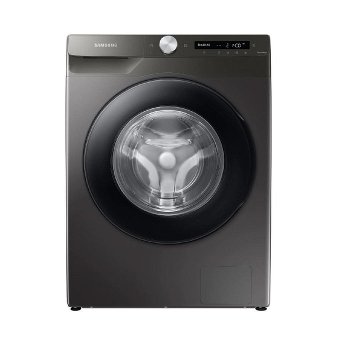 platinum silver washing machine with black door