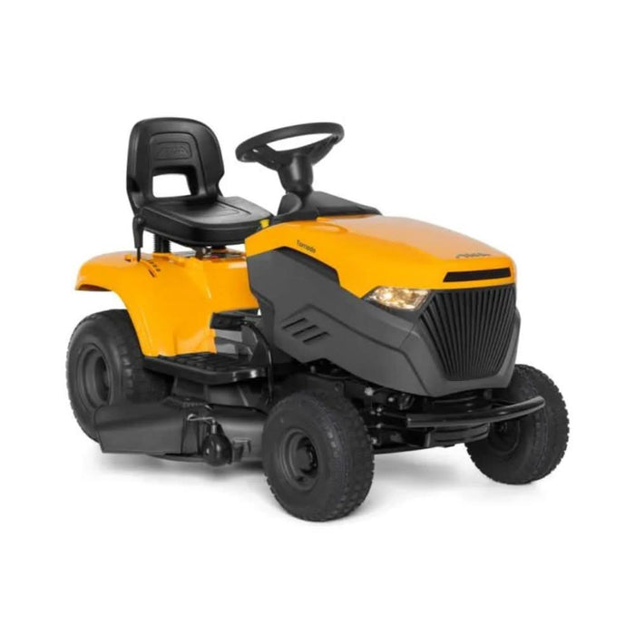 stiga tornado 38"/98cm cut ride on lawnmower in black and yellow