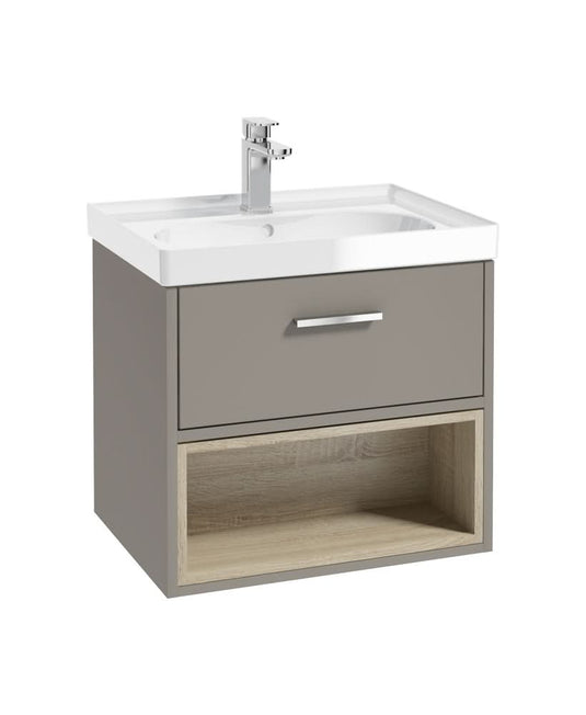 Sonas Malmö 60Cm Single Drawer, Open Shelf Unit, Khaki, Chrome Handle, Gloss Basin | CMAL60KHGB