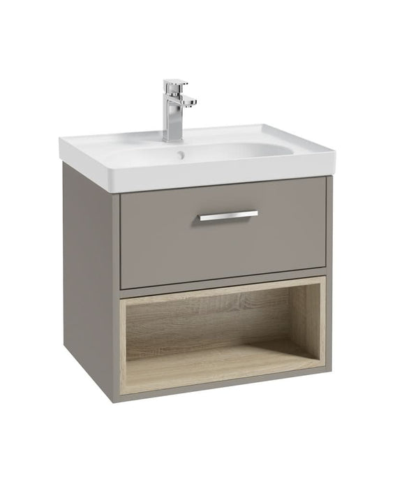 Sonas Malmö 60Cm Single Drawer, Open Shelf Unit, Khaki, Chrome Handle, Matt Basin | CMAL60KHMB