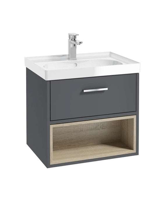 Sonas Malmö 60Cm Single Drawer, Open Shelf Unit, Midnight Grey, Chrome Handle, Gloss Basin | CMAL60MGGB