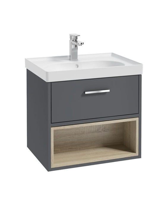 Sonas Malmö 60Cm Single Drawer, Open Shelf Unit, Midnight Grey, Chrome Handle, Matt Basin | CMAL60MGMB