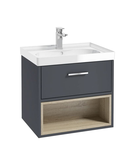 Sonas Malmö 60Cm Single Drawer, Open Shelf Unit, Matt Night Sky Blue, Chrome Handle, Gloss Basin | CMAL60NBGB