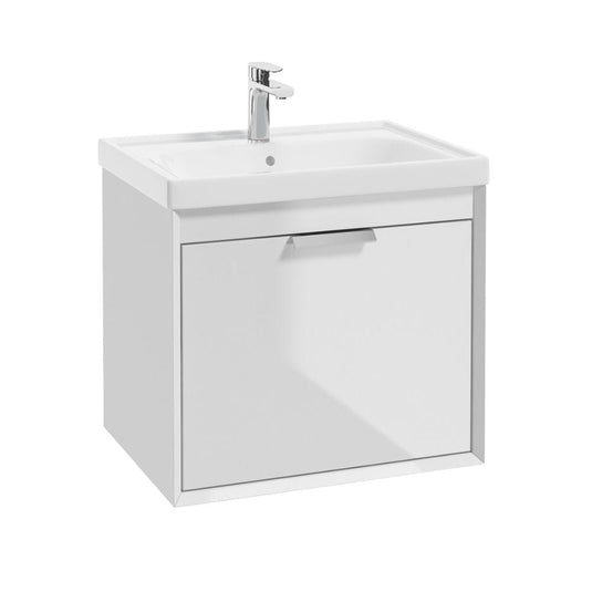 Sonas Fjord Gloss White  60Cm Wall Hung Vanity Unit-Brushed Chrome Handle | CFJ60WH