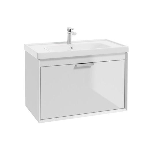 Sonas Fjord Gloss White  80Cm Wall Hung Vanity Unit-Brushed Chrome Handle | CFJ80WH