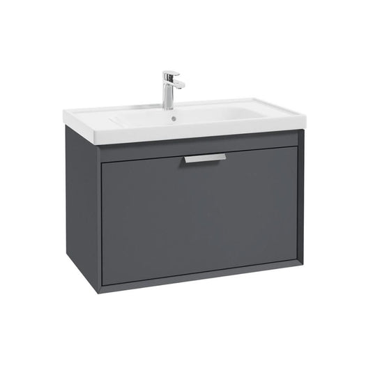 Sonas Fjord Midnight Grey Matt  80Cm Wall Hung Vanity Unit-Brushed Chrome Handle | CFJ80MN