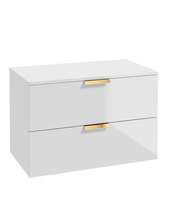 unit with countertop with gold handles in gloss white