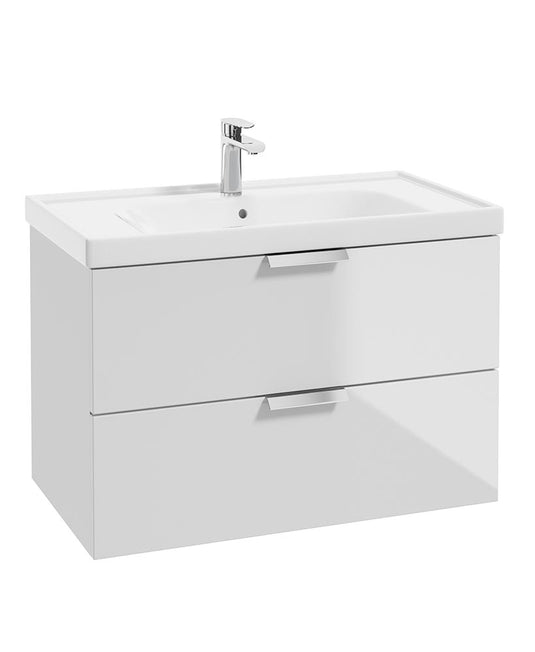 Sonas Stockholm Gloss White 80cm Wall Hung Vanity Unit - Brushed Chrome Handle | CWST80WH