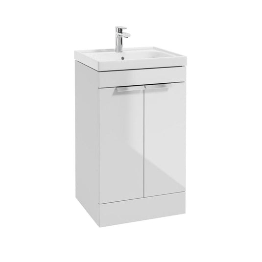 Sonas Stockholm Gloss White 50Cm 2 Door Floor Standing Vanity Unit - Brushed Chrome Handle | CFST50WH