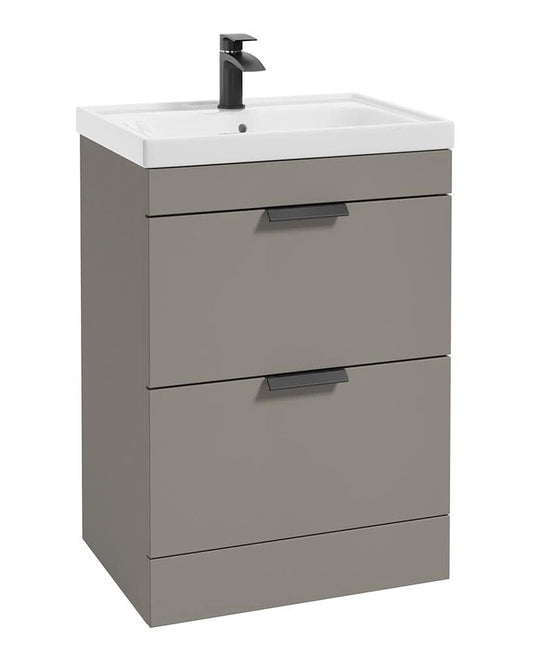 Sonas Stockholm Khaki Matt 60Cm 2 Drawer Floor Standing Vanity Unit - Matt Black Handle | BDST60KH