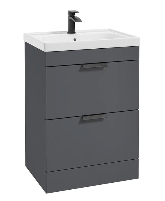 Sonas Stockholm Midnight Grey Matt 60Cm 2 Drawer Floor Standing Vanity Unit - Matt Black Handle | BDST60MN