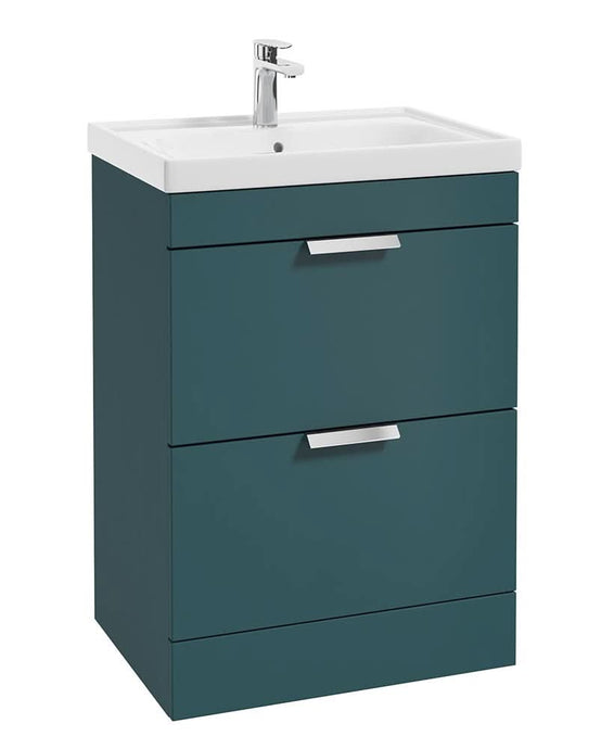 Sonas Stockholm Ocean Blue Matt 60Cm 2 Drawer Floor Standing Vanity Unit - Brushed Chrome Handle | CDST60OB