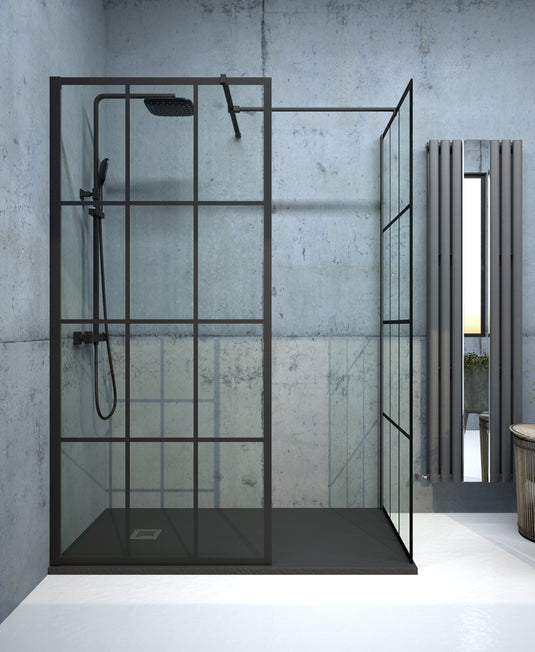 Sonas Aspect Black Trellis Wetroom Panel 900 | ABWRP010