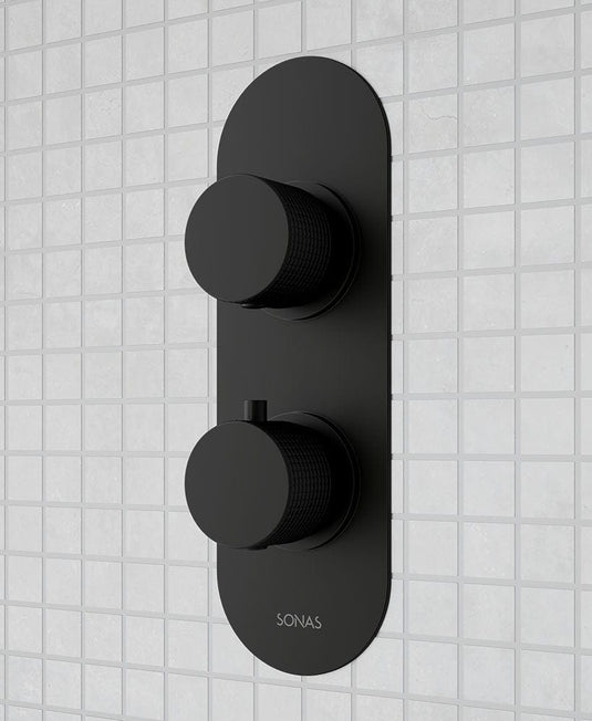 Sonas Alita Knurled Dual Control  2 Outlet Shower Valve Matt Black | USH0090