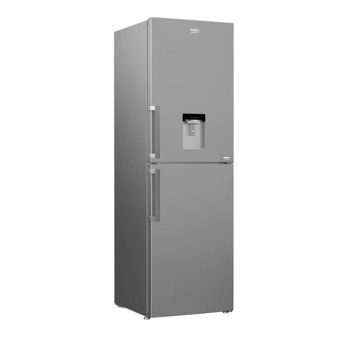 silver fridge freezer with water dispenser