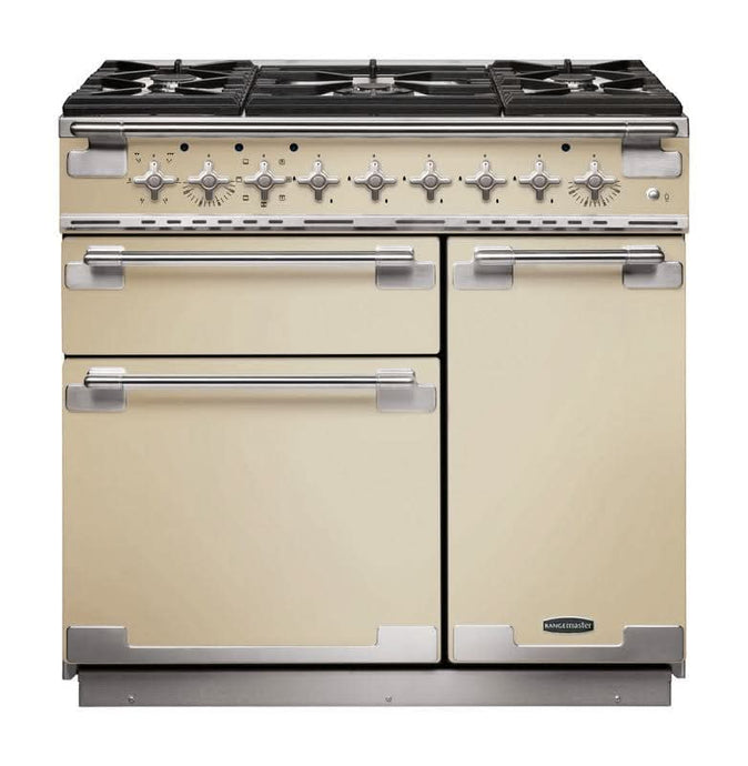 dual fuel rangemaster elise 110 in cream with chrome trim