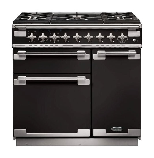 dual fuel rangemaster elise 110 in gloss black with chrome trim