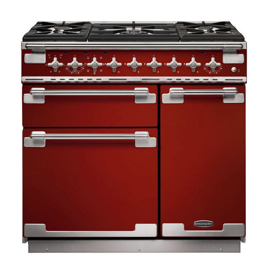 dual fuel rangemaster elise 110 in cherry red with chrome trim