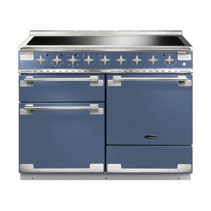 dual fuel rangemaster elise 110 in stone blue with chrome trim