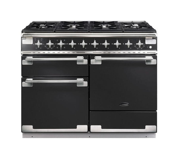 dual fuel rangemaster elise 110 in charcoal black with chrome trim