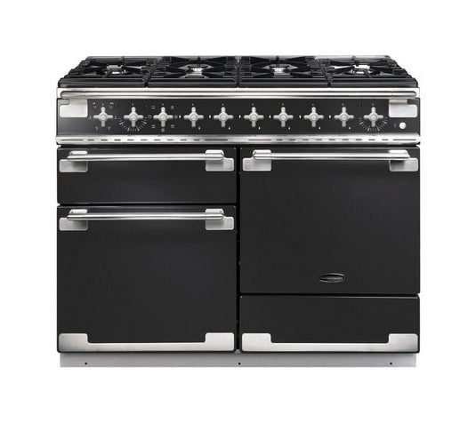 dual fuel rangemaster elise 110 in charcoal black with chrome trim