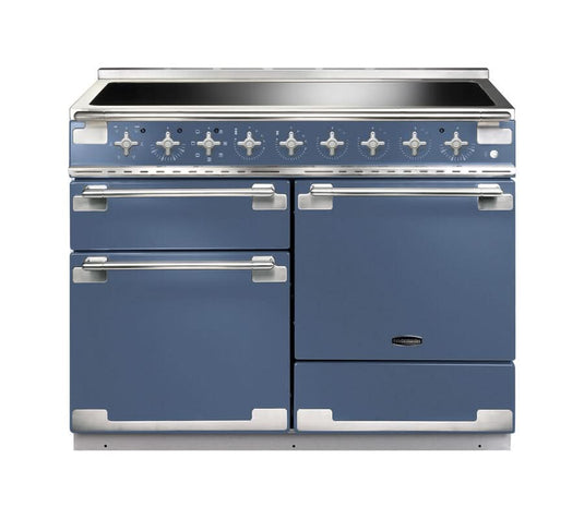 induction rangemaster elise 110 in stone blue with chrome trim