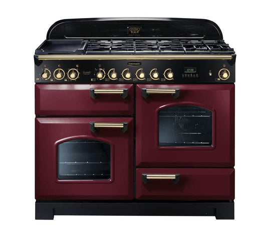 Rangemaster Classic Deluxe 110 | Dual Fuel | Cranberry | Brass Trim | CDL110DFFCY/B