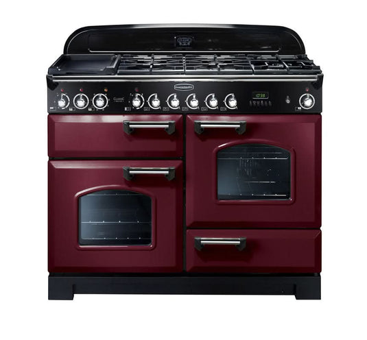 Rangemaster Classic Deluxe 110 | Dual Fuel | Cranberry | Chrome Trim | CDL110DFFCY/C