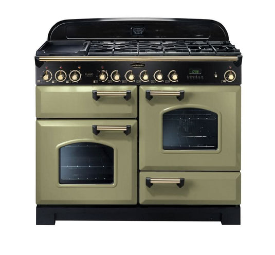 Rangemaster Classic Deluxe 110 | Dual Fuel | Green Olive | Brass Trim | CDL110DFFOG/B