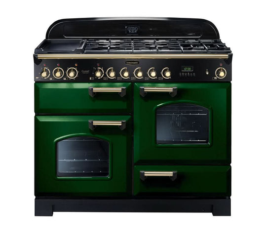 Rangemaster Classic Deluxe 110 | Dual Fuel | Green | Brass Trim | CDL110DFFRG/B