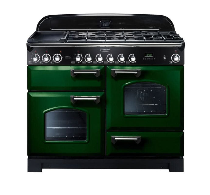 Rangemaster Classic Deluxe 110 | Dual Fuel | Green | Chrome Trim | CDL110DFFRG/C