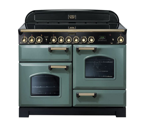 ceramic rangemaster classic deluxe 110 in green with brass trim