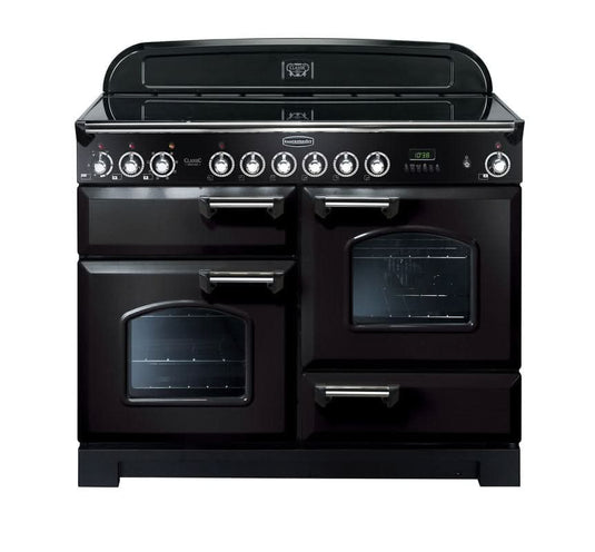 ceramic rangemaster classic deluxe 110 in black with chrome trim