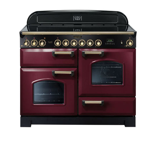 ceramic rangemaster classic deluxe 110 in cranberry with brass trim