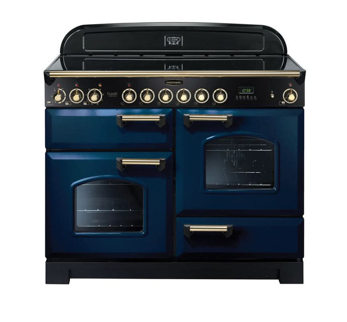 ceramic rangemaster classic deluxe 110 in blue with brass trim
