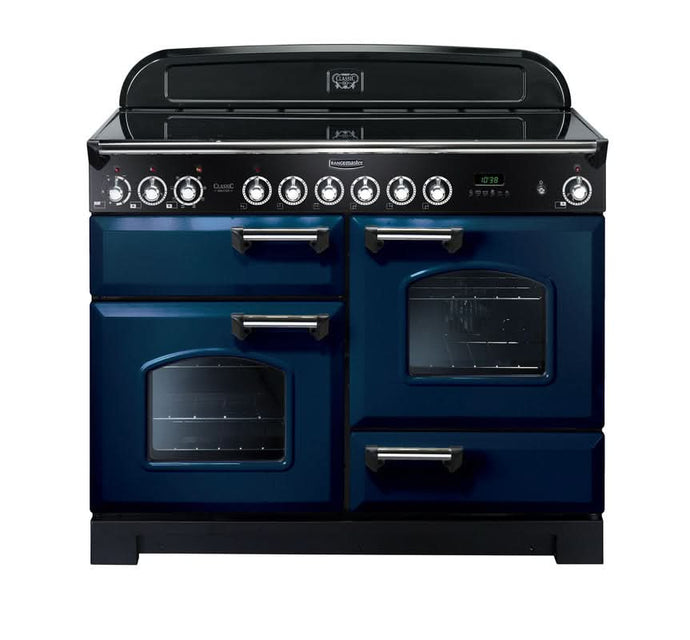 ceramic rangemaster classic deluxe 110 in blue with chrome trim