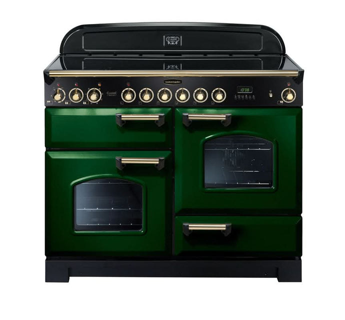ceramic rangemaster classic deluxe 110 in green with brass trim