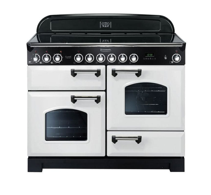 ceramic rangemaster classic deluxe 110 in white with brass trim