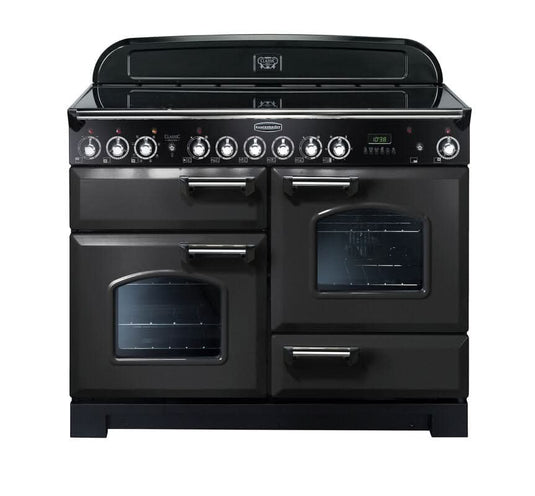 ceramic rangemaster classic deluxe 110 in charcoal black with chrome trim