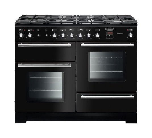 dual fuel rangemaster toledo plus 110 in black with chrome trim
