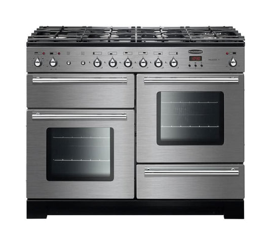 dual fuel rangemaster toledo plus 110 in stainless steel with chrome trim