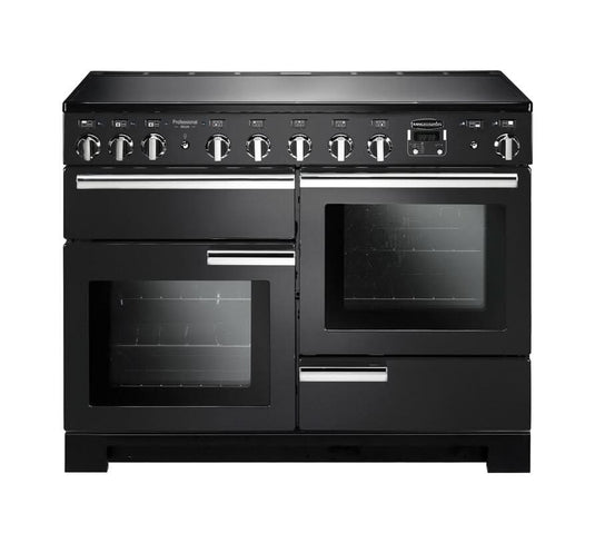 induction rangemaster professional deluxe 110 in charcoal black with chrome trim